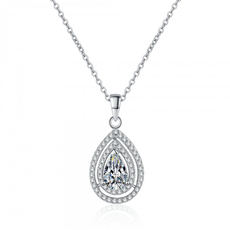 Pear-Shaped Mozambique Stone Necklace Fully Studded with Diamonds