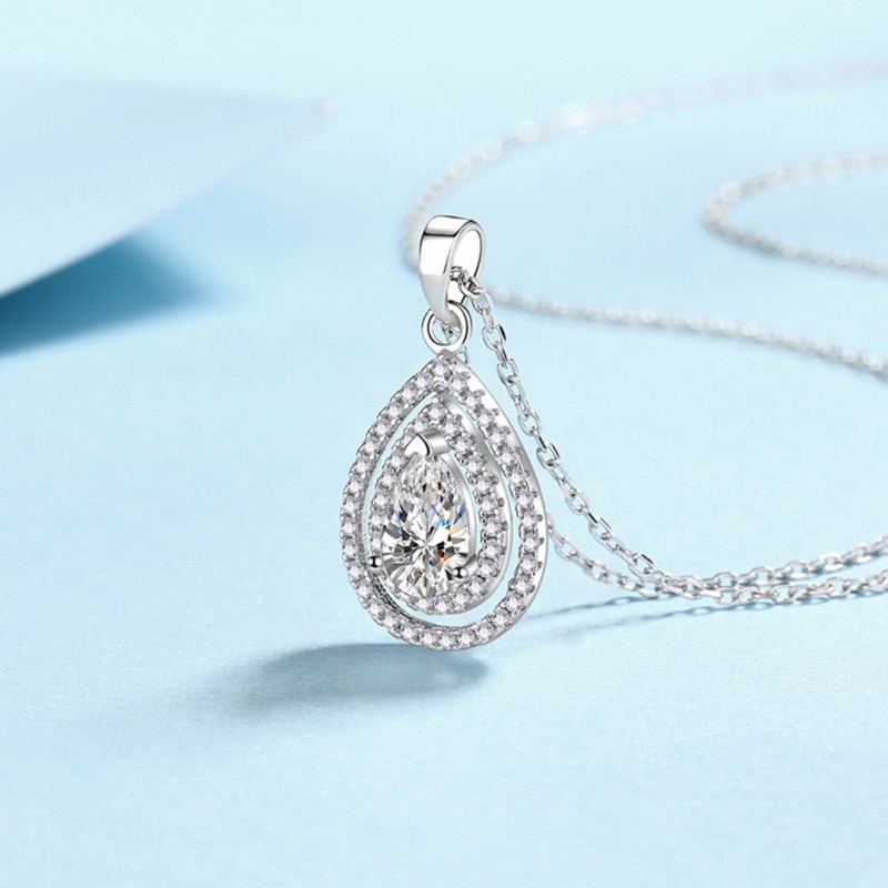 Pear-Shaped Mozambique Stone Necklace Fully Studded with Diamonds