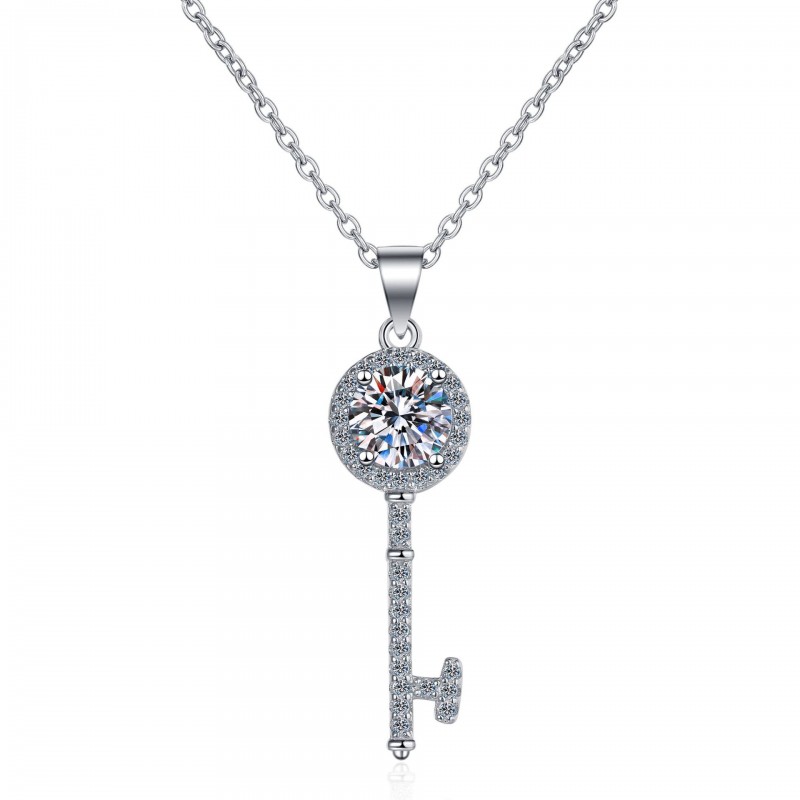 Mozambique Stone Necklace Plated with PT950 Platinum, Key Pendant