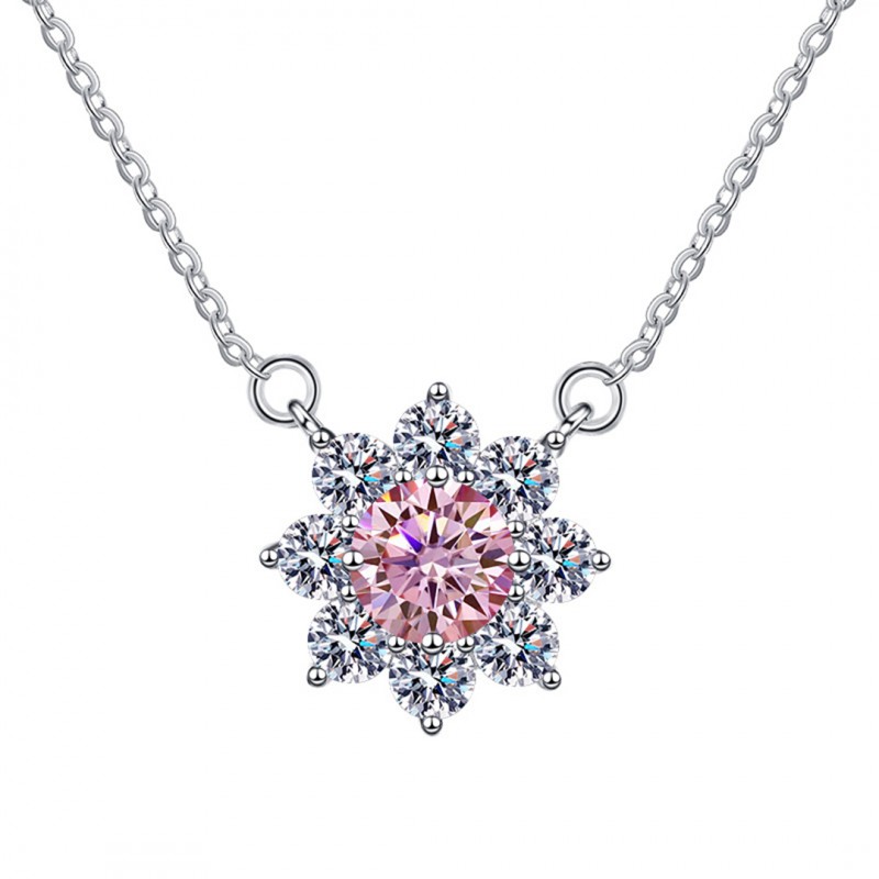 1 Carat Pink Mozambique Stone Necklace with Octagram Star Design 