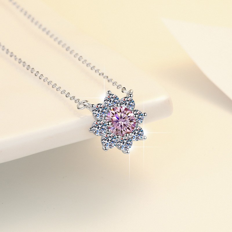 1 Carat Pink Mozambique Stone Necklace with Octagram Star Design 