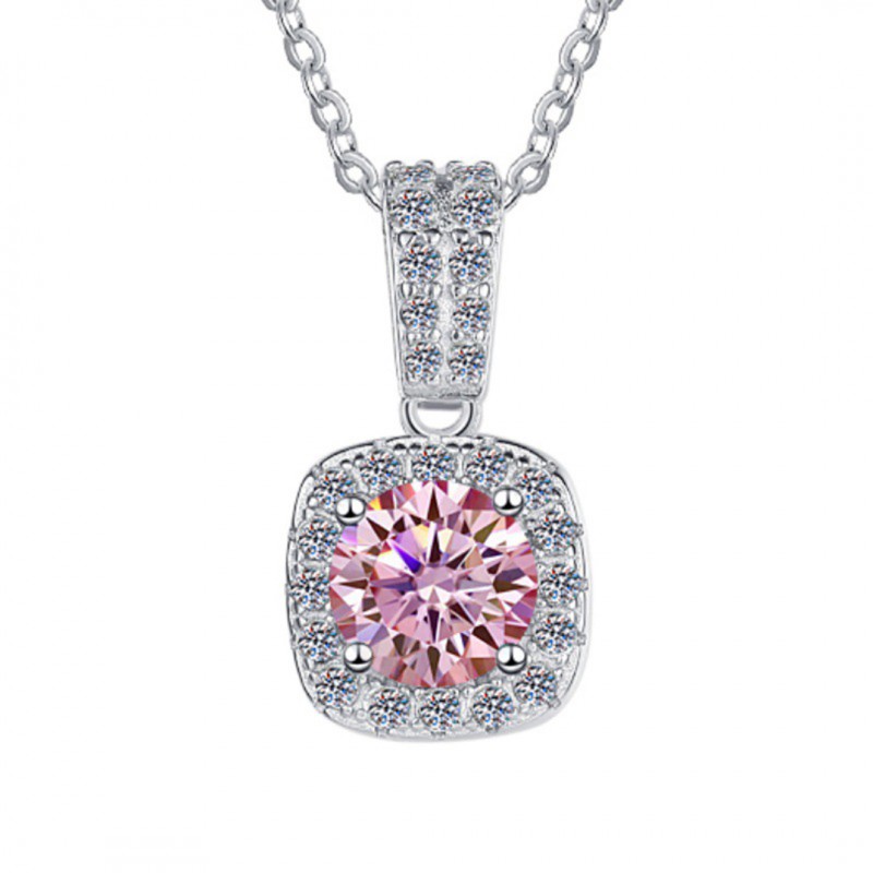 Pink Mozambique Stone Necklace with Square Box 1 Carat Pendant