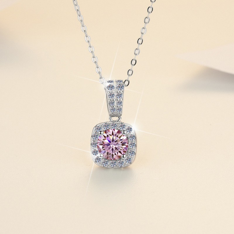 Pink Mozambique Stone Necklace with Square Box 1 Carat Pendant