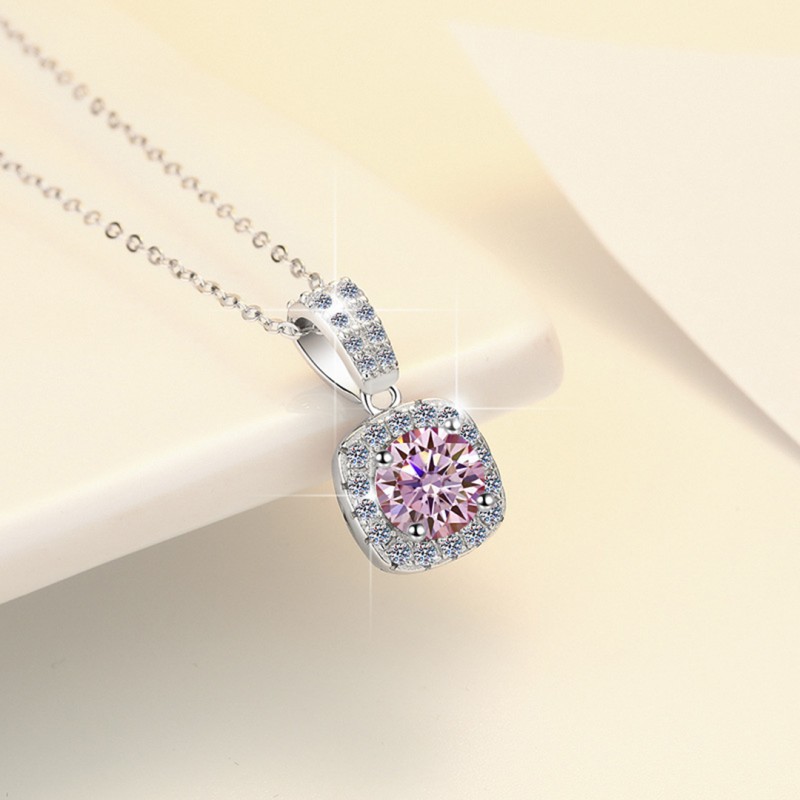 Pink Mozambique Stone Necklace with Square Box 1 Carat Pendant