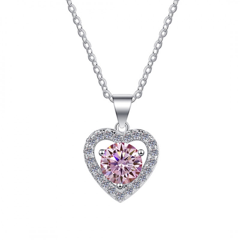 Pink Heart Necklace D Color 1 Carat Mozambique Stone