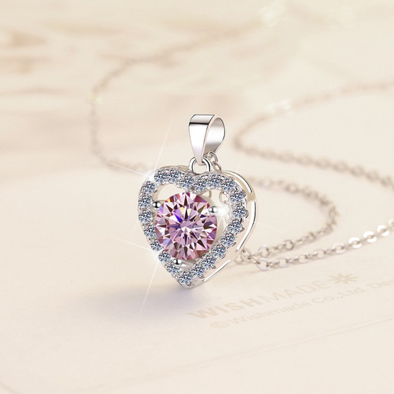 Pink Heart Necklace D Color 1 Carat Mozambique Stone