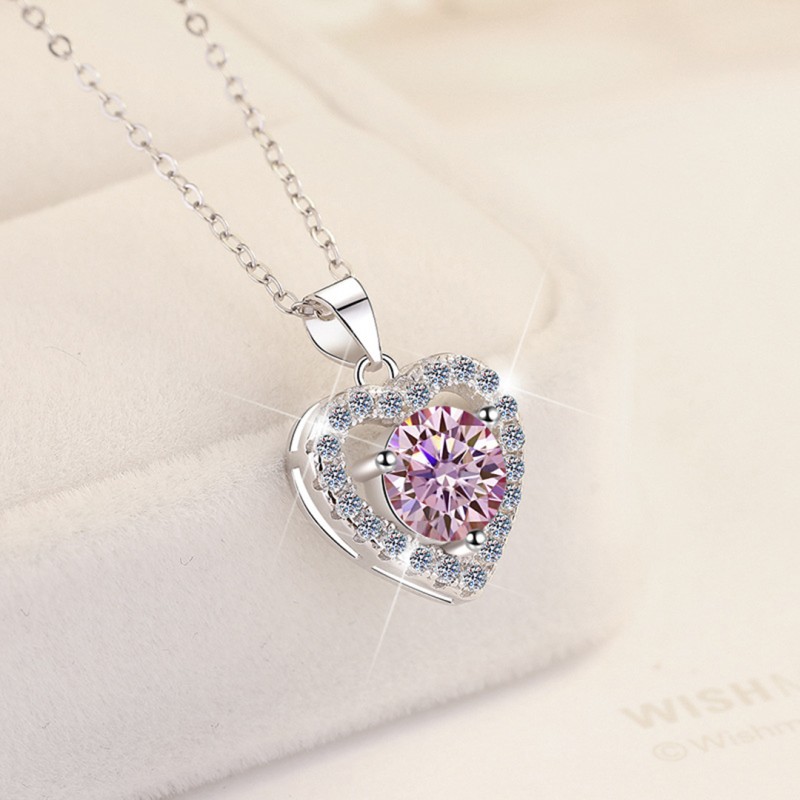 Pink Heart Necklace D Color 1 Carat Mozambique Stone