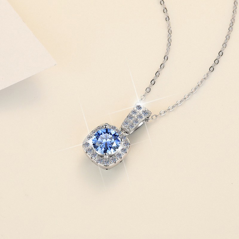 Necklace with 1 Carat Square Blue D Color Mozambique Stone