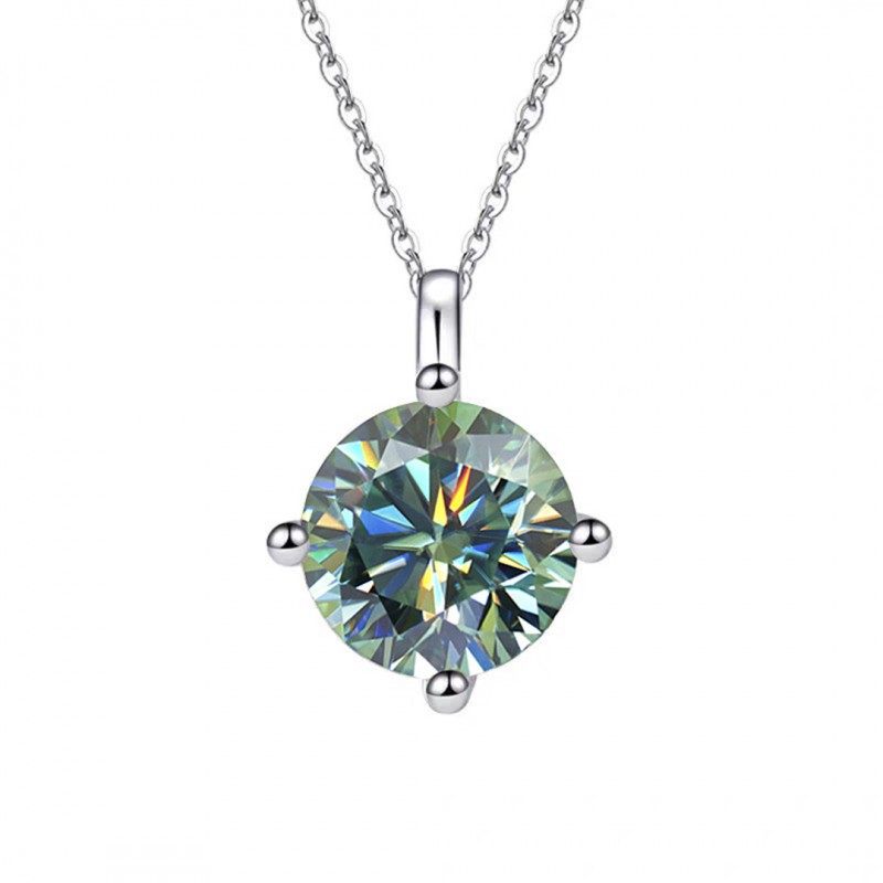 Necklace with Simple Four-Prong Round Green Mozambique Stone Pendant