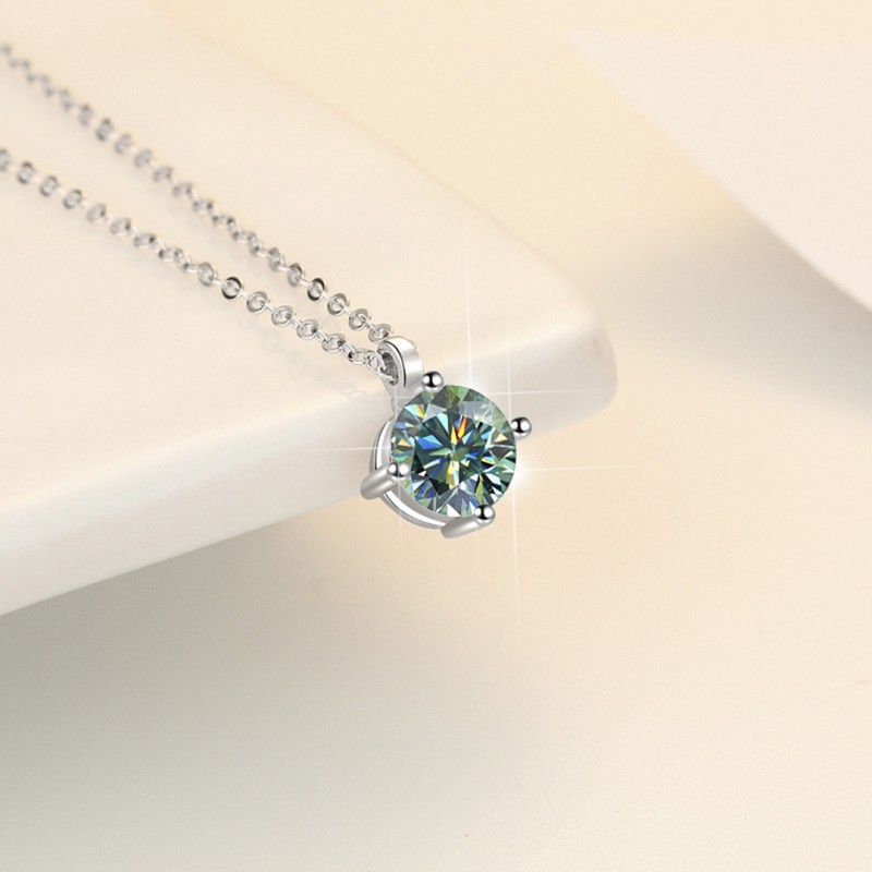 Necklace with Simple Four-Prong Round Green Mozambique Stone Pendant