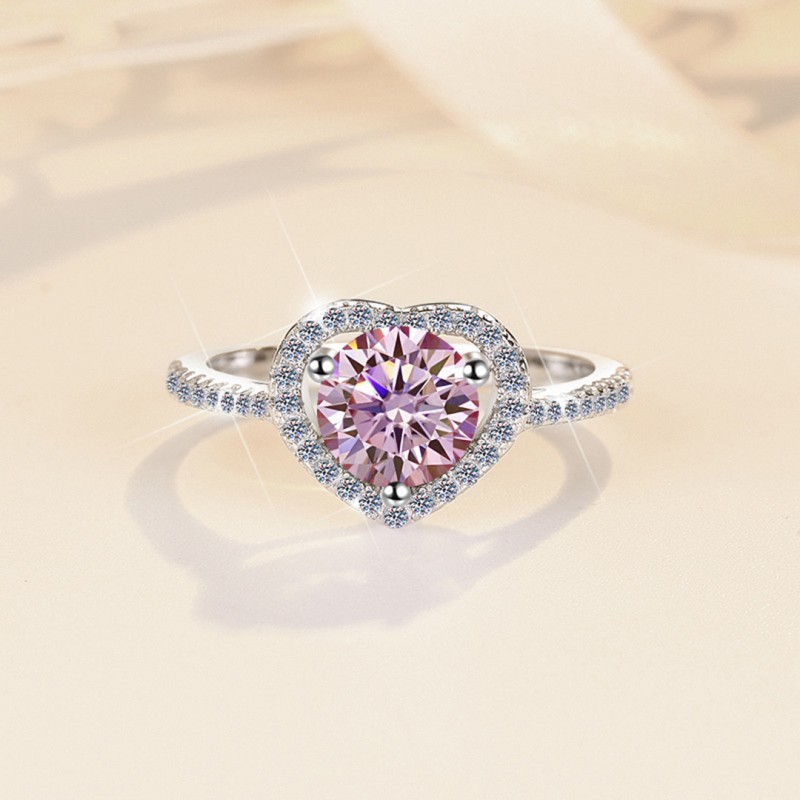 Mozambique Stone Ring, 1 Carat Pink Heart-Shaped, Open-Ended Adjustable