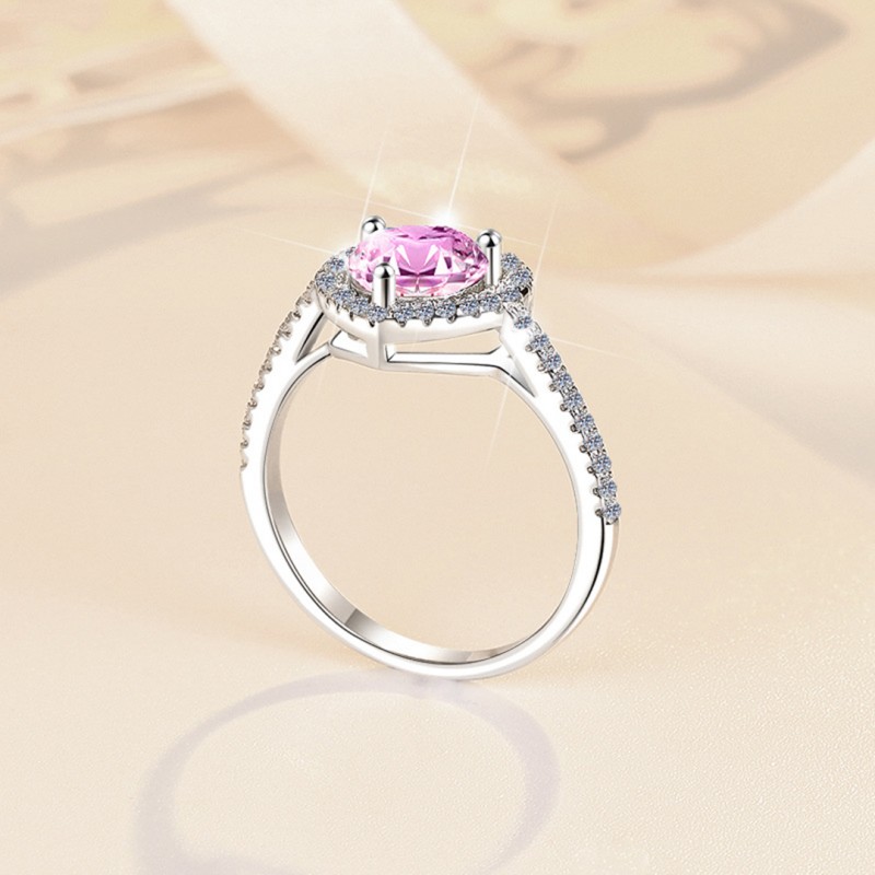 Mozambique Stone Ring, 1 Carat Pink Heart-Shaped, Open-Ended Adjustable