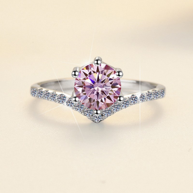 Adjustable Ring with Princess Crown Design and 1 Carat Pink Mozambique Stone