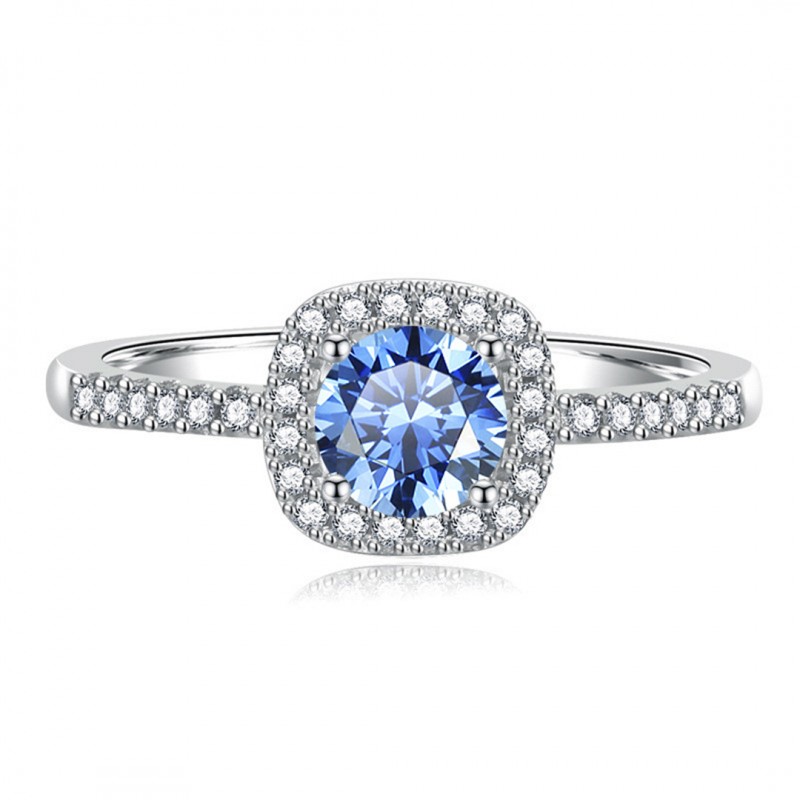 Square Blue Moissanite Ring with Adjustable Opening