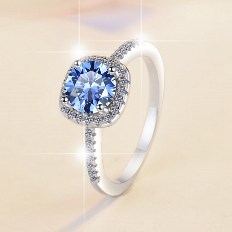 Square Blue Moissanite Ring with Adjustable Opening