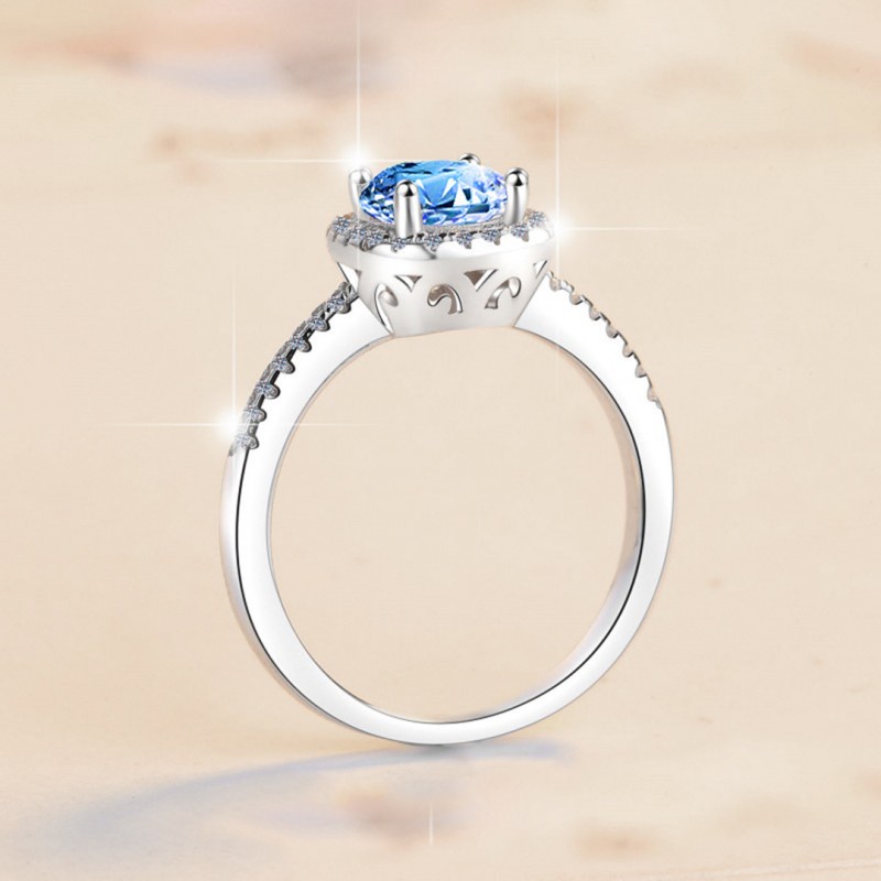 Square Blue Moissanite Ring with Adjustable Opening