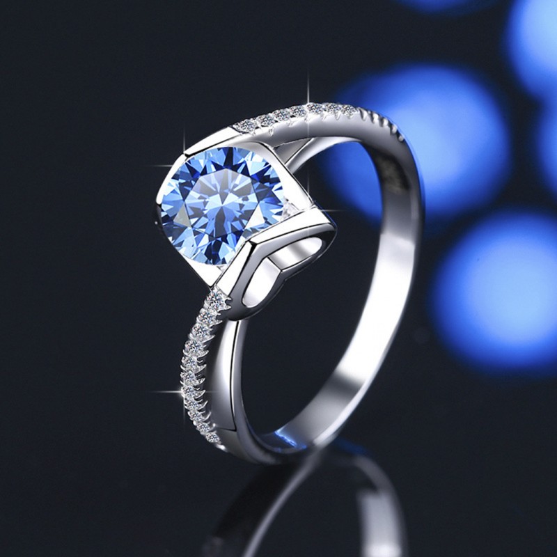 Blue Moissanite Ring Fashion Angel's Kiss 