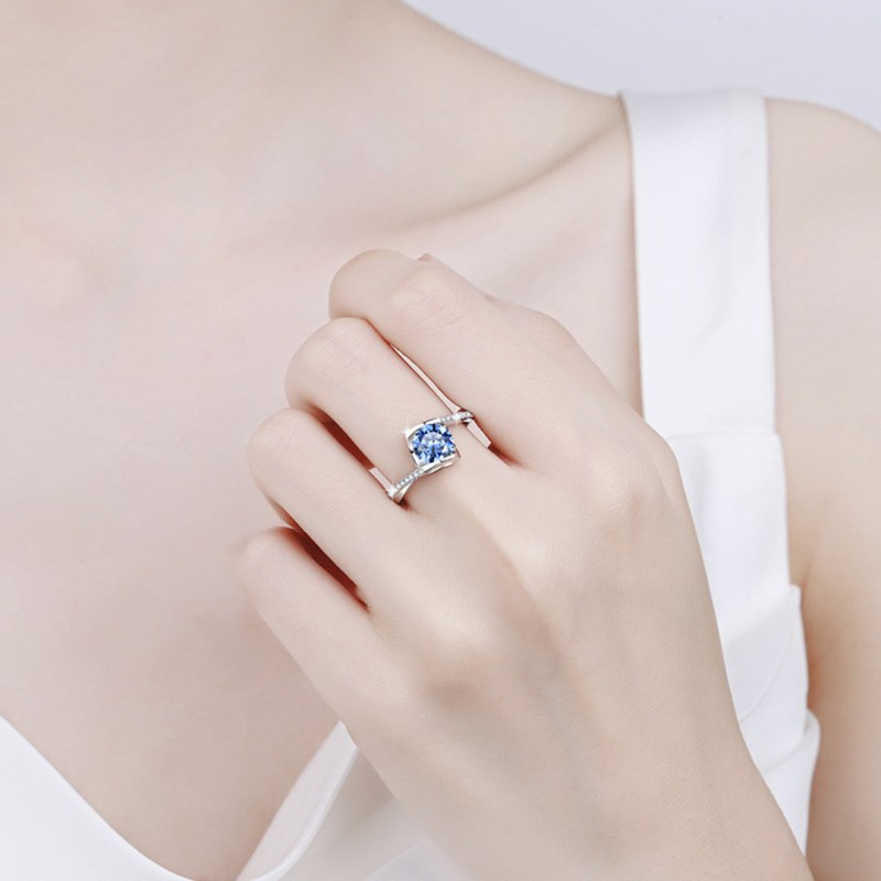 Blue Moissanite Ring Fashion Angel's Kiss 