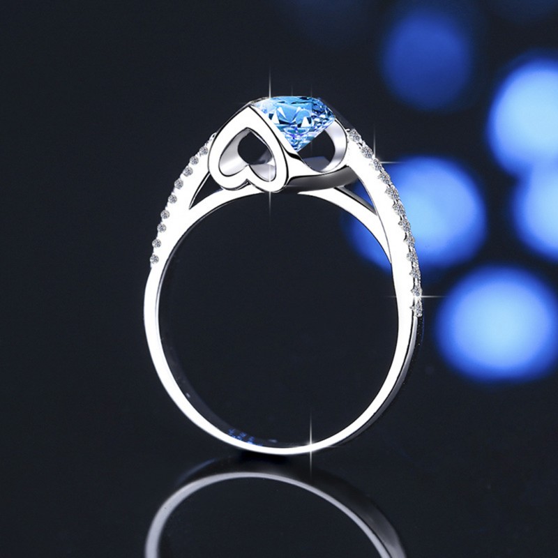 Blue Moissanite Ring Fashion Angel's Kiss 