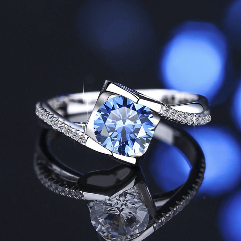 Blue Moissanite Ring Fashion Angel's Kiss 