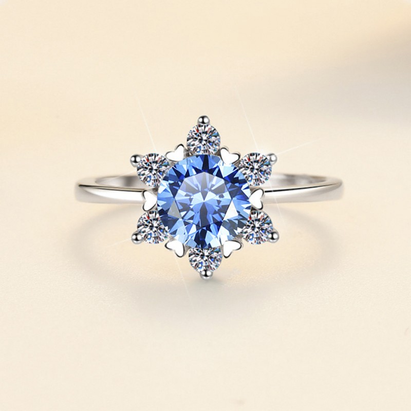 Blue Moissanite 1 Carat Engagement Wedding Ring Hexagram 