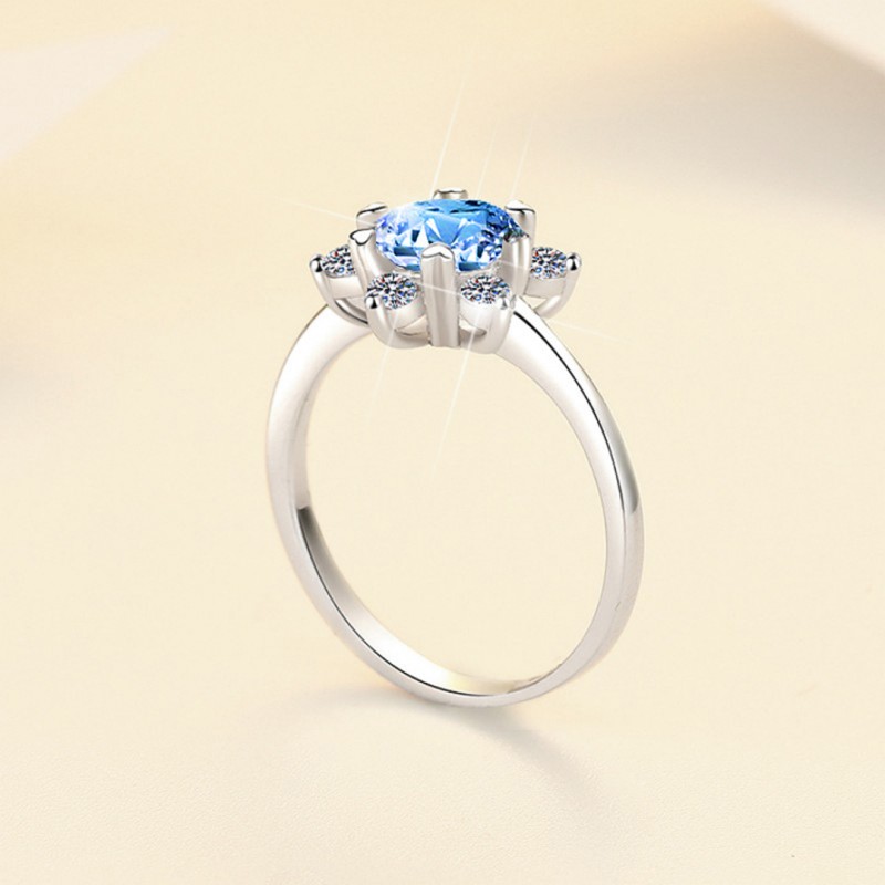 Blue Moissanite 1 Carat Engagement Wedding Ring Hexagram 