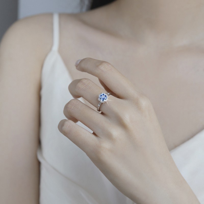 Moissanite Ring Blue Enchantress 