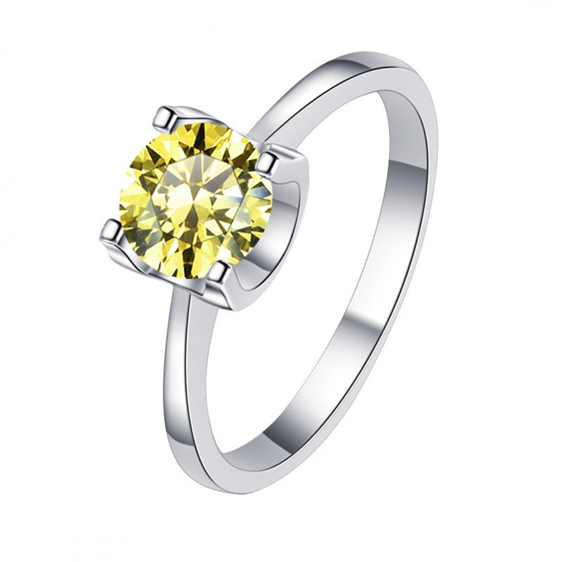 Moissanite Ring Classic Bullhead Golden Yellow Gem Niche 