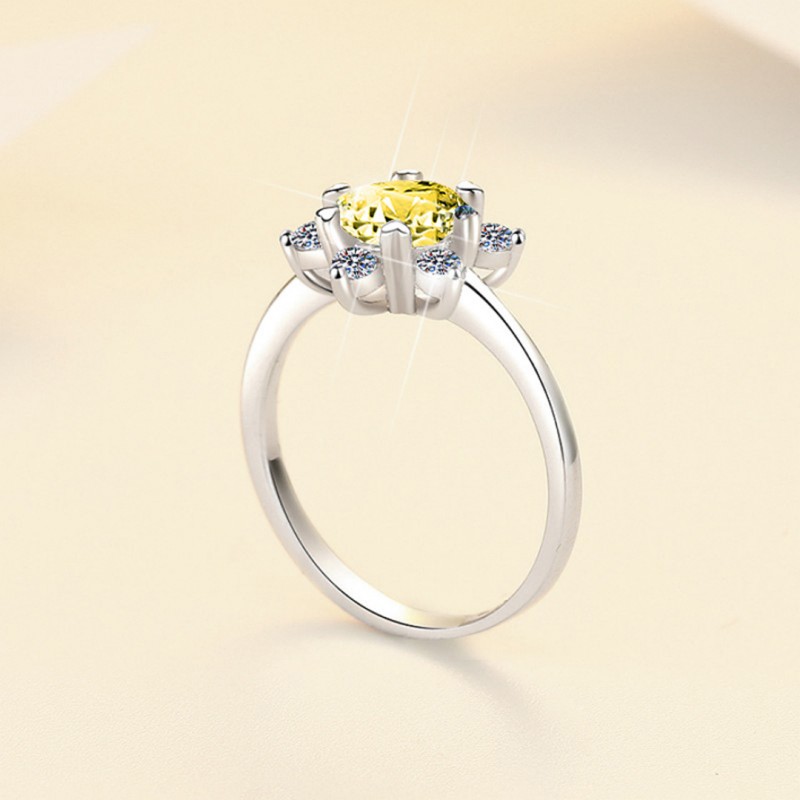 D Color Moissanite Ring 1 Carat Sunflower 