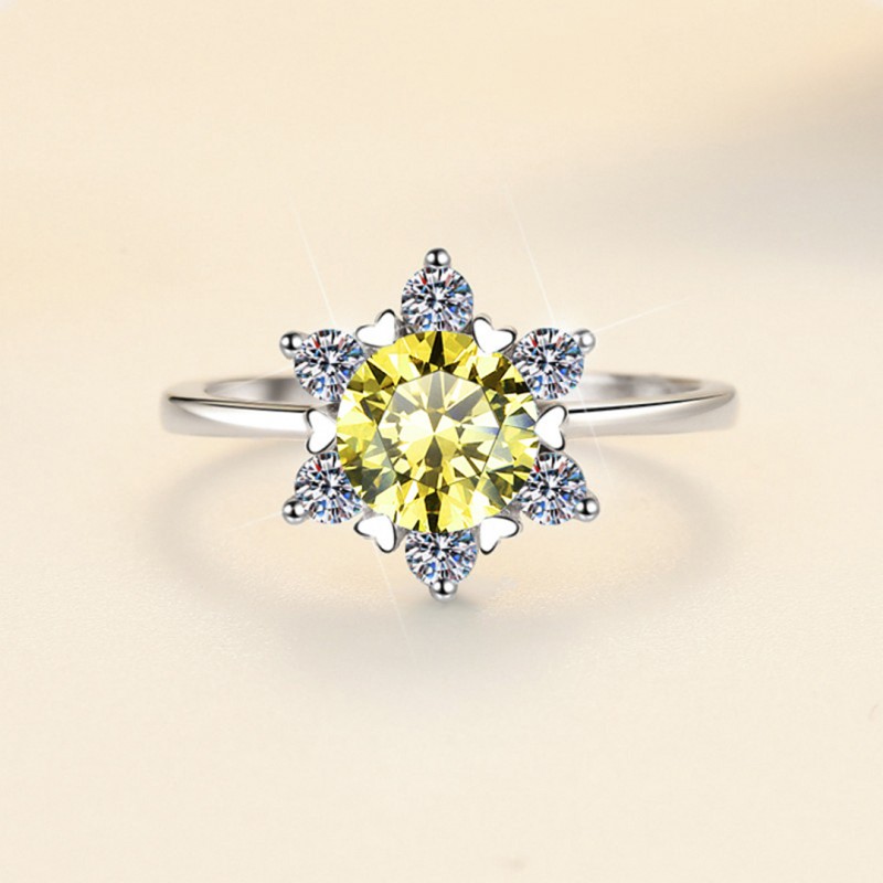 D Color Moissanite Ring 1 Carat Sunflower 