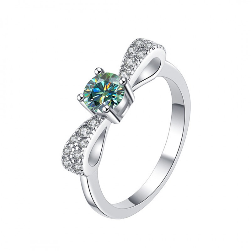 Butterfly Bow 50 Points Green Moissanite Open Adjustable Ring 