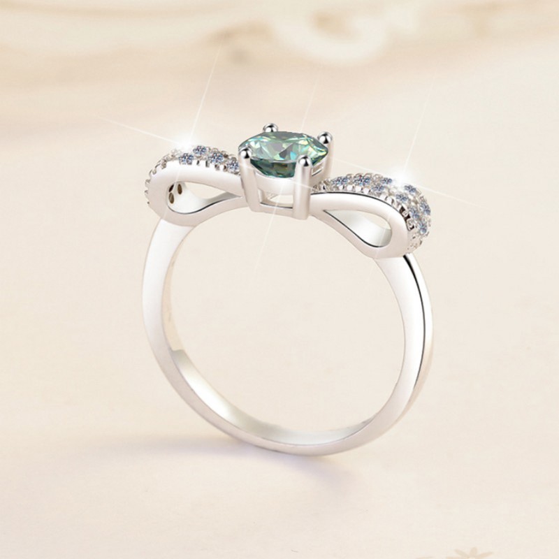 Butterfly Bow 50 Points Green Moissanite Open Adjustable Ring 