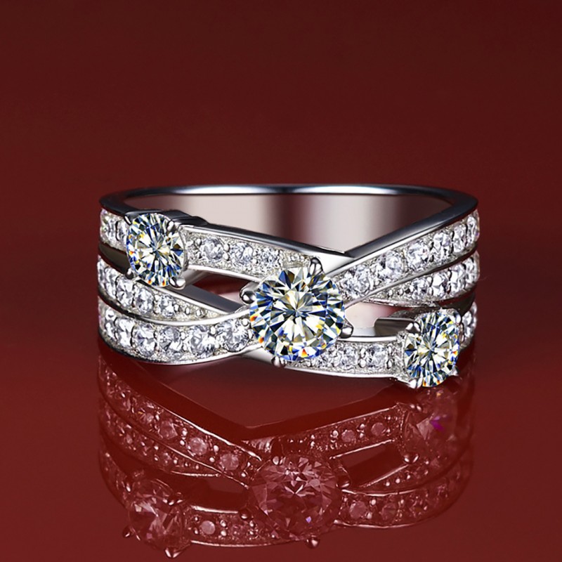 Heavy-duty Wide Three-Diamond Three-Ring Moissanite Ring