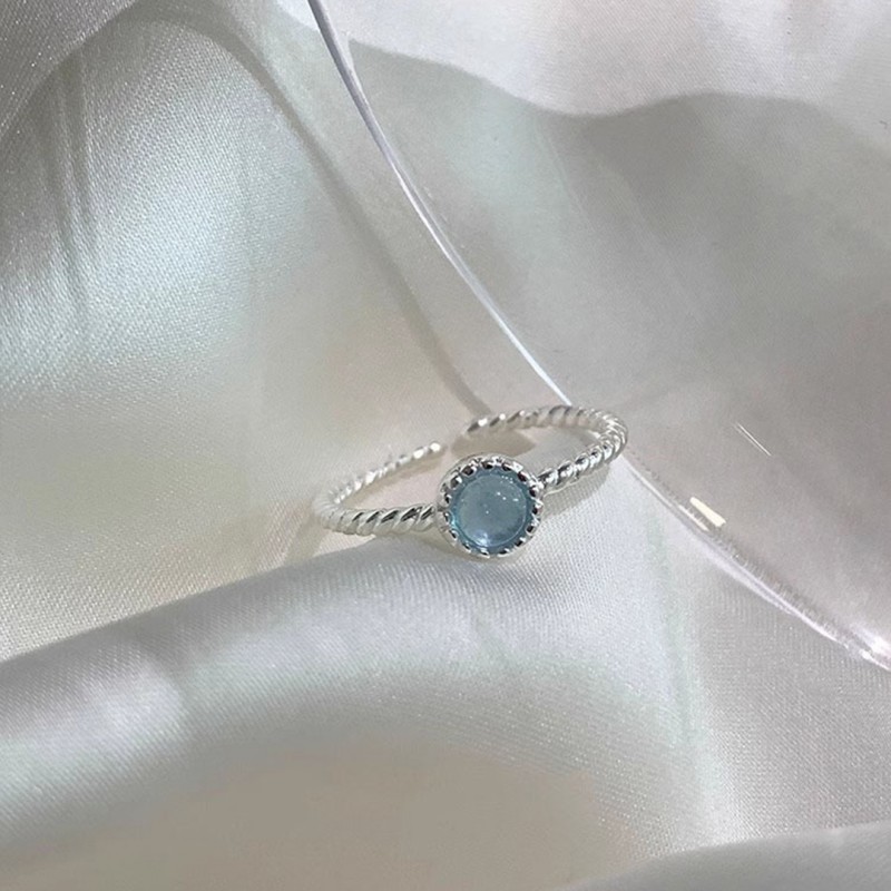 Natural Aquamarine Ring with Minimalistic Ice Crack Texture 