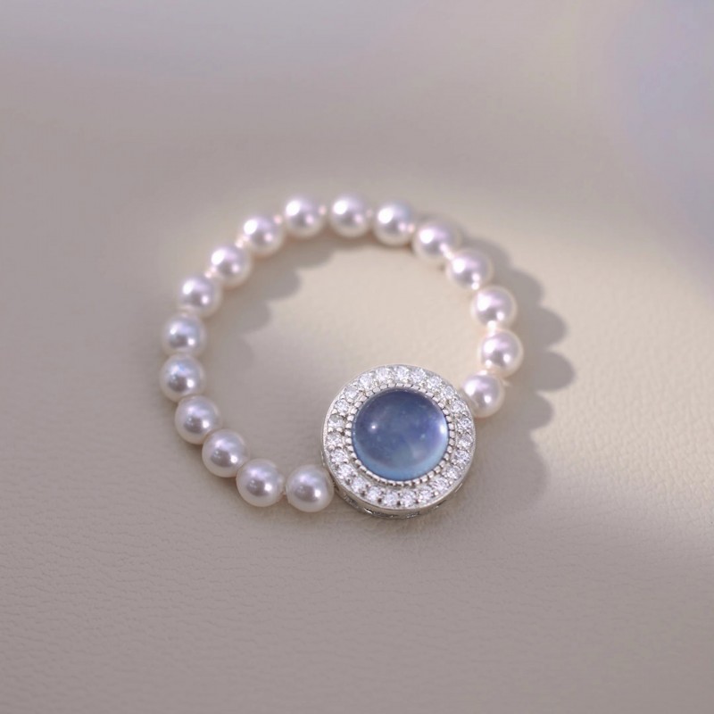 Natural Aquamarine Pearl Ring with Elastic Rope