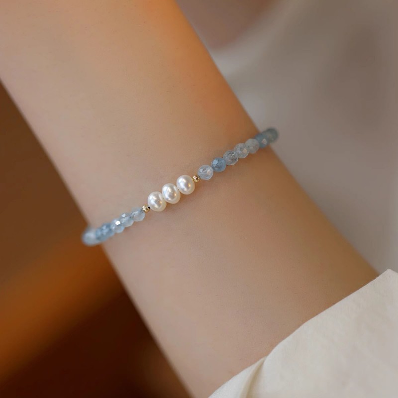 Natural Aquamarine Freshwater Pearl Bracelet