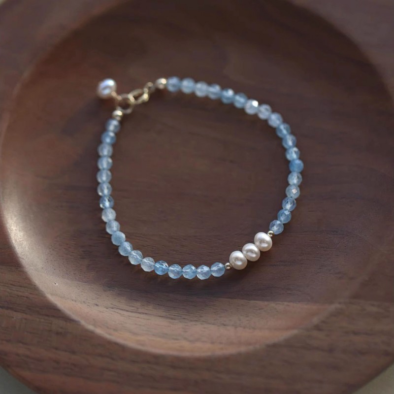 Natural Aquamarine Freshwater Pearl Bracelet