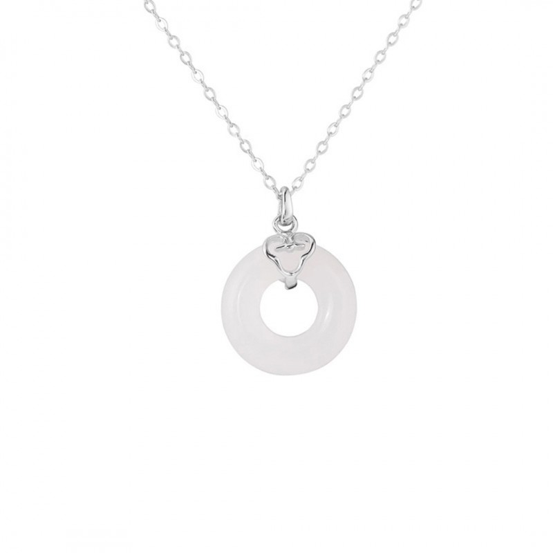 Silver White Jade Button Necklace