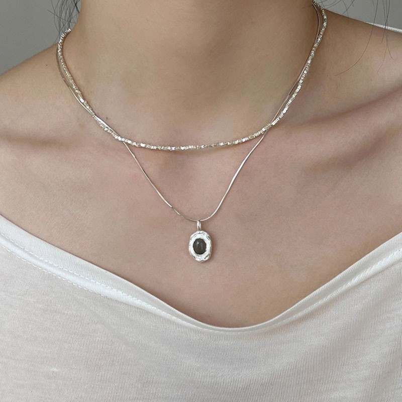 Labradorite Necklace Niche Design Minimalist Style Irregular Oval 