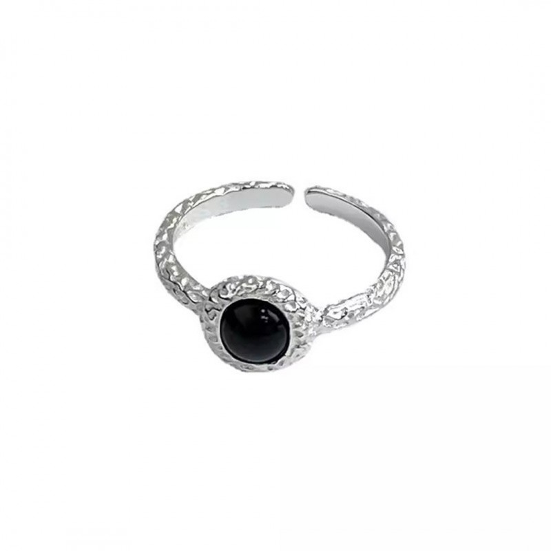 Black Agate Lava Ring Niche Simple Irregular Open Ring