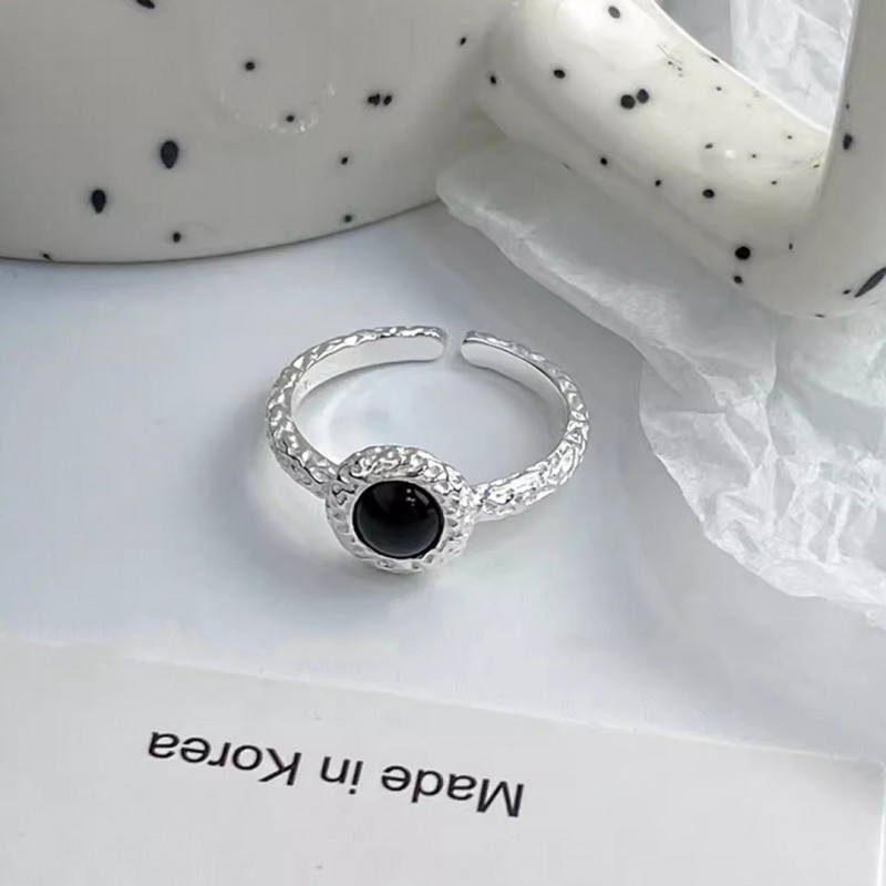 Black Agate Lava Ring Niche Simple Irregular Open Ring