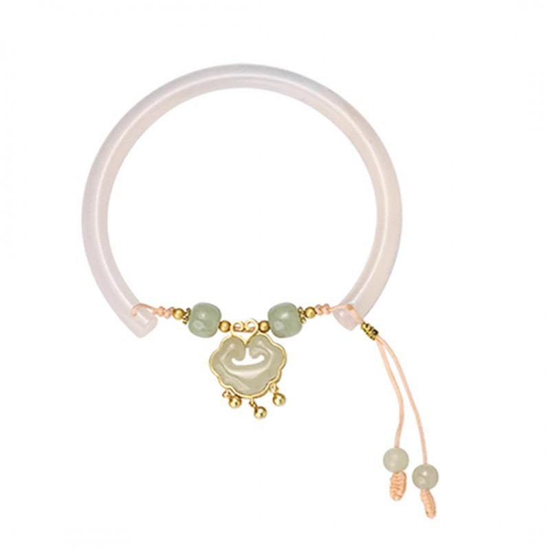 Peace Lock White Jade Bracelet