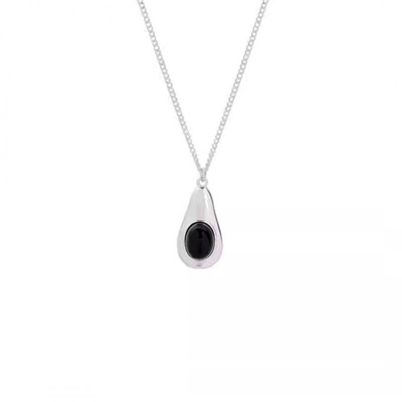 Water Drop Black Agate White Jade Necklace