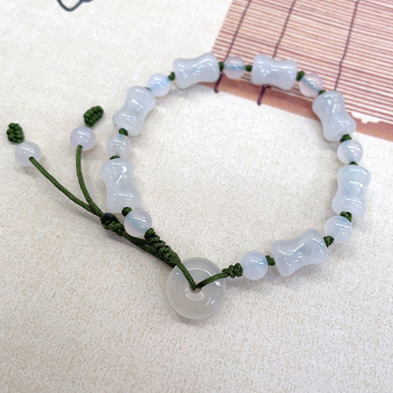 White Jade Peace Buckle Bamboo Section Adjustable Braided Bracelet