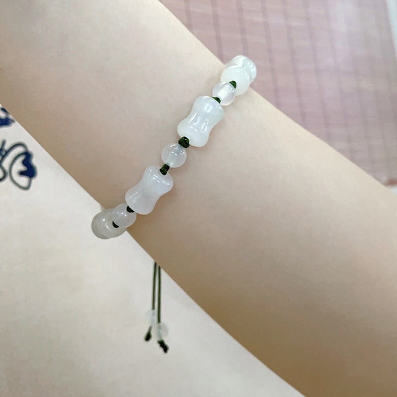 White Jade Peace Buckle Bamboo Section Adjustable Braided Bracelet