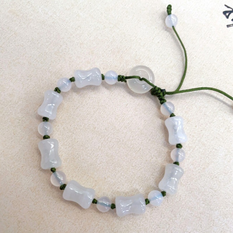 White Jade Peace Buckle Bamboo Section Adjustable Braided Bracelet