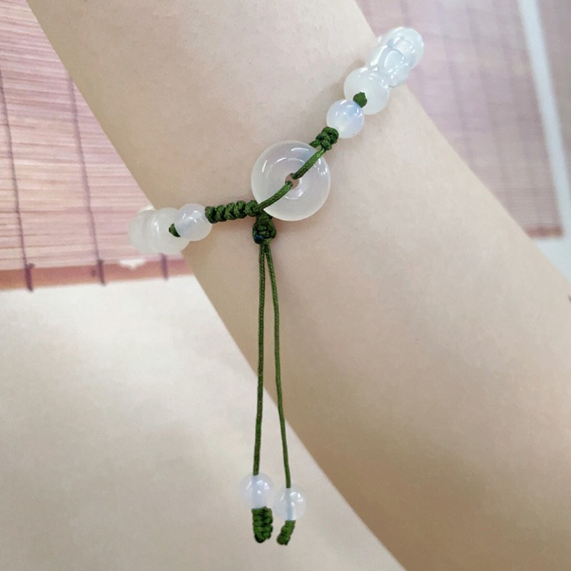 White Jade Peace Buckle Bamboo Section Adjustable Braided Bracelet