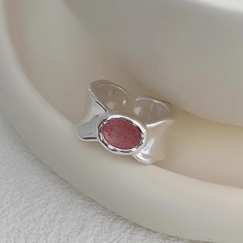 Irregular Wide-Faced Strawberry Crystal Open Ring