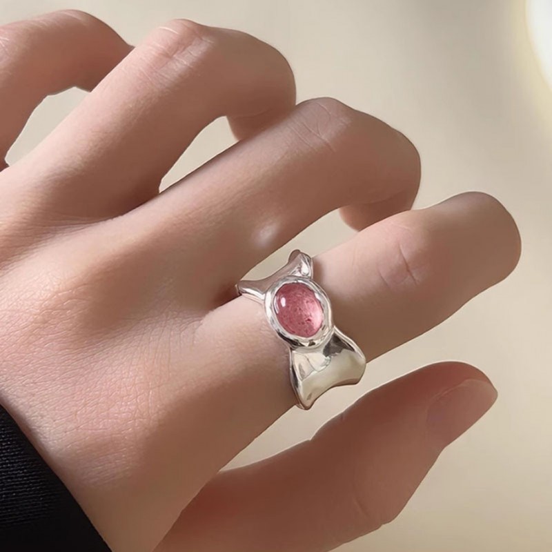 Irregular Wide-Faced Strawberry Crystal Open Ring