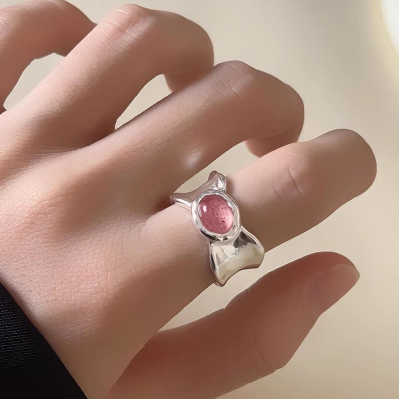 Irregular Wide-Faced Strawberry Crystal Open Ring